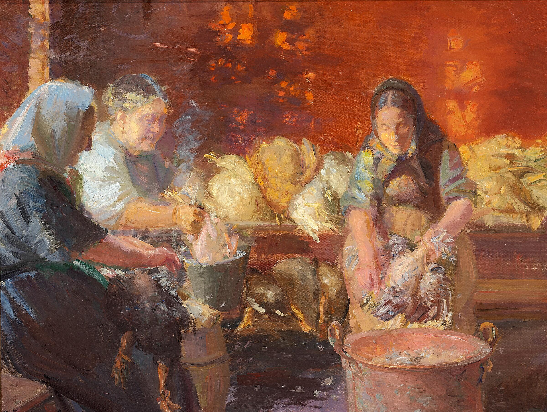 Plumer les poules. - Anna Ancher image 1 copie de tableau peinte à la main