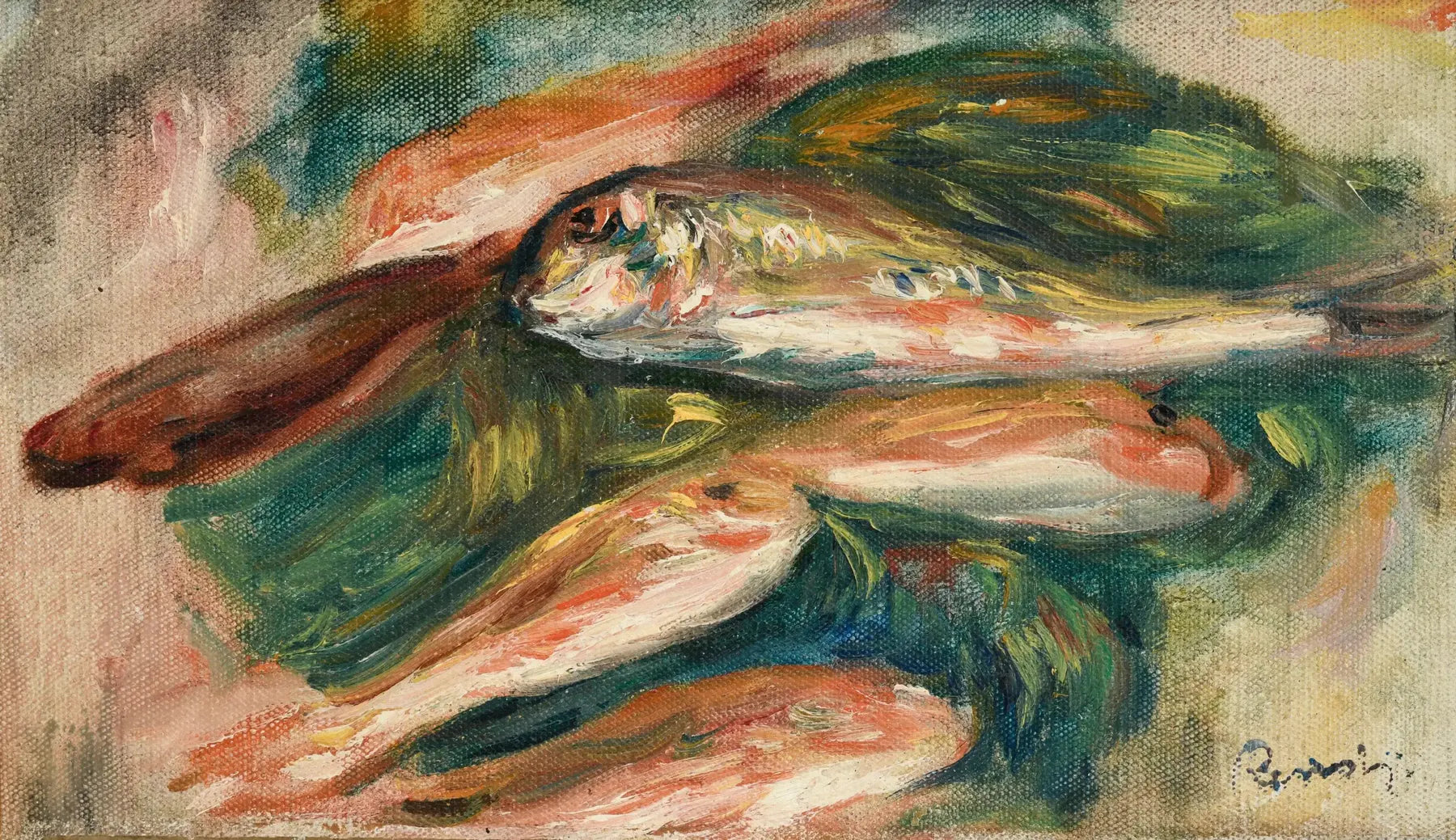 Poissons sur une feuille verte - Pierre-Auguste Renoir image 1 reproduction de peinture à l’huile