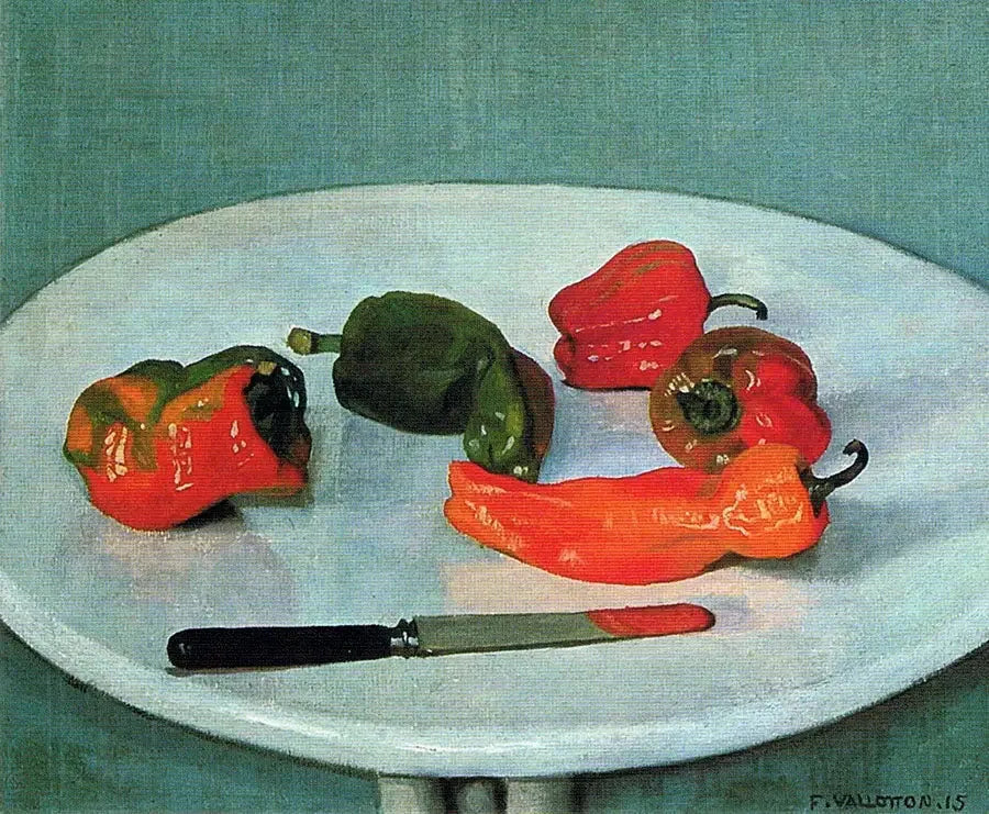Poivrons rouges sur table ronde, laquée blanc - Félix Vallotton image 1 tableau peint à l’huile sur toile