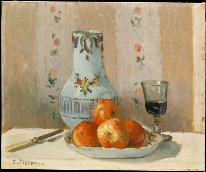 Pommes de Ghâtaignier et faïence émaillée sur une table - Camille Pissarro