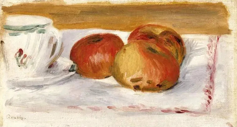 Pommes et tasse de thé - Pierre-Auguste Renoir image 1 copie peinte à la main à l’huile