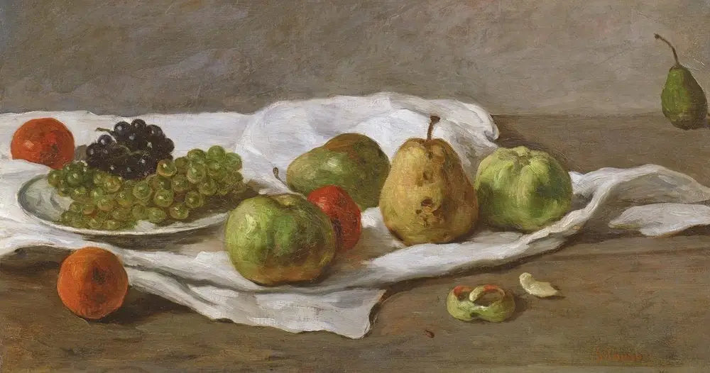 Pommes, poires et raisins sur une table - Gustave Courbet image 1 tableau peint à l’huile sur toile