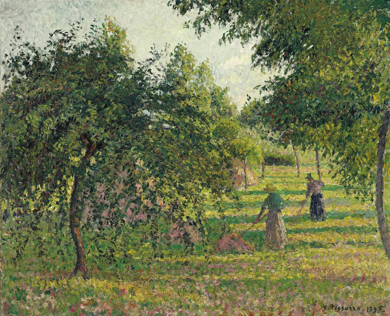 Pommiers et paysanne ratissant le foin, Éragny - Camille Pissarro