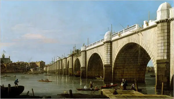 Pont de Westminster en construction depuis la culée sud-est - Canaletto image 1 copie peinte à la main à l’huile