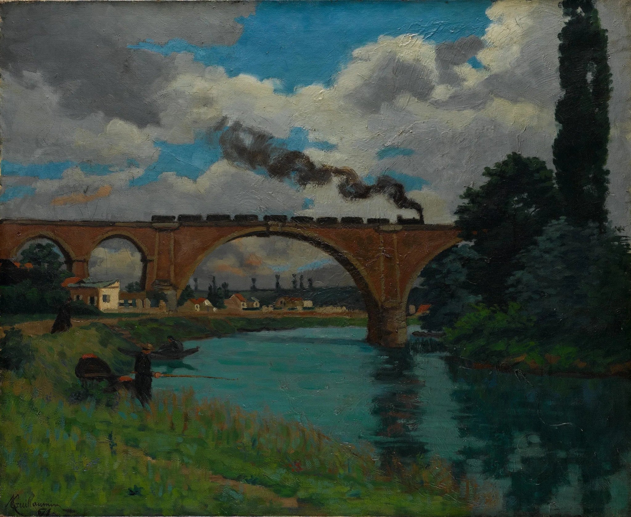 Pont ferroviaire sur la Marne à Joinville - Armand Guillaumin image 1 copie de tableau peinte à la main