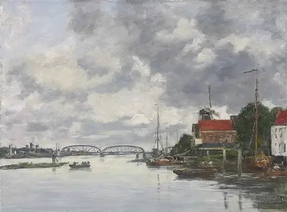 Pont sur la Meuse près de Dordrecht - Eugène Boudin image 1 copie peinte à la main à l’huile