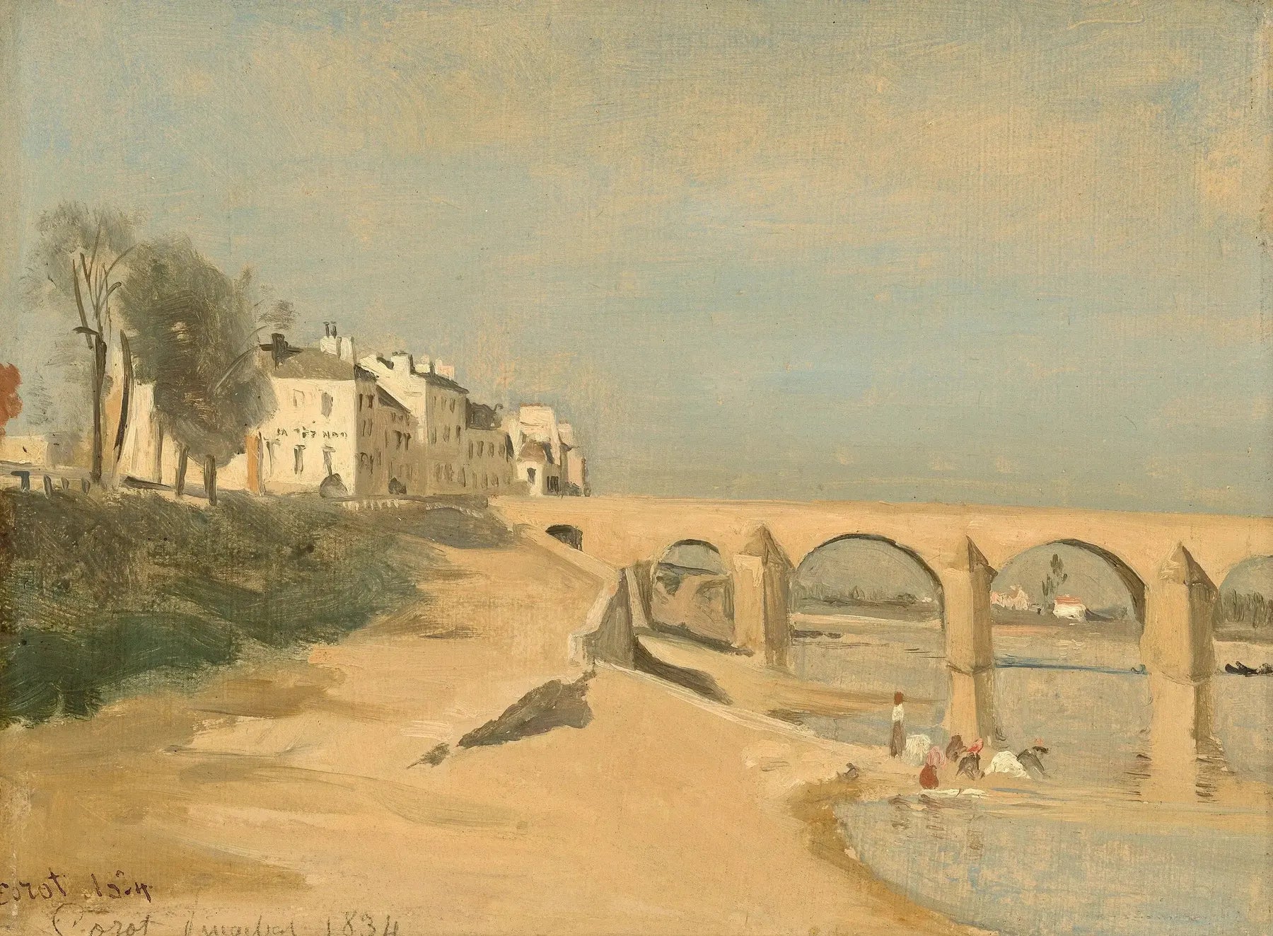 pont sur la Saône à Mâcon - Jean-Baptiste Camille Corot image 1 reproduction artisanale de tableau