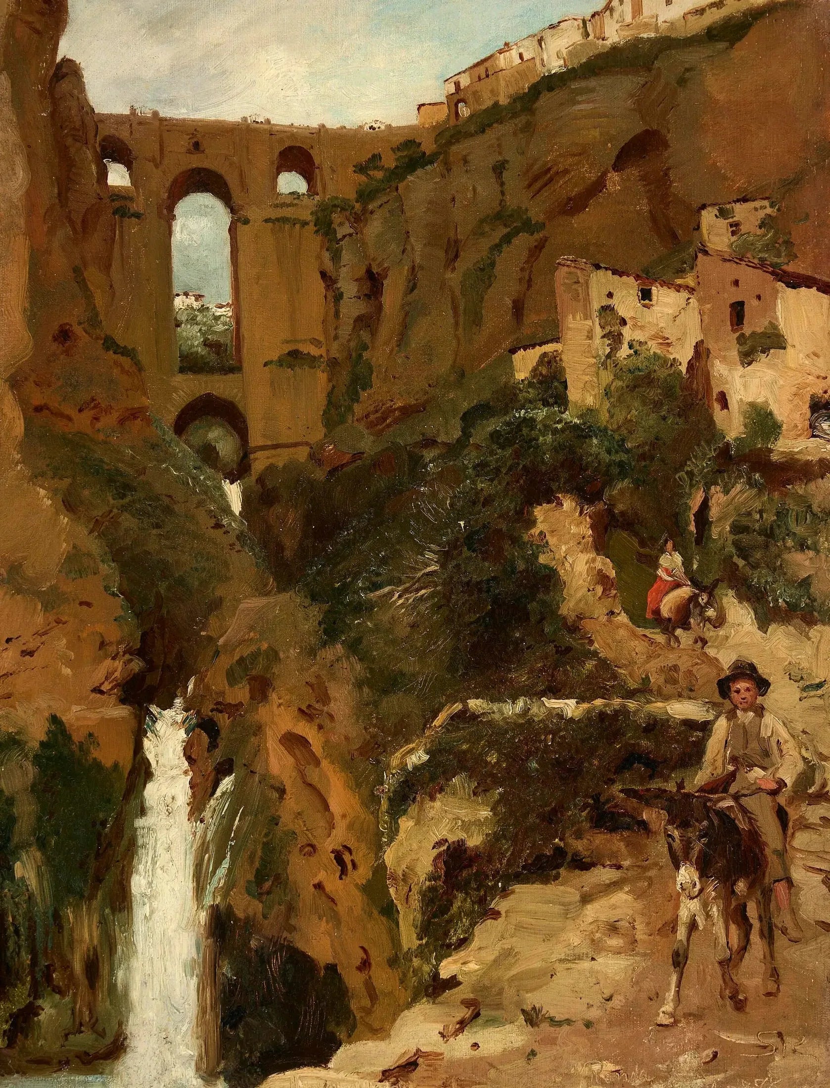 Pont surplombant une gorge rocheuse. Deux cavaliers. Ronda, Espagne. - Peder Severin Krøyer image 1 tableau peint à l’huile sur toile