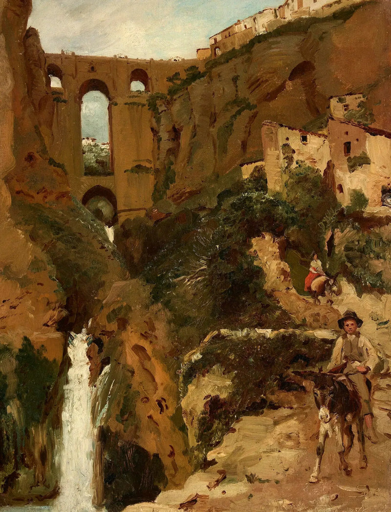 Pont surplombant une gorge rocheuse. Deux cavaliers. Ronda, Espagne. - Peder Severin Krøyer