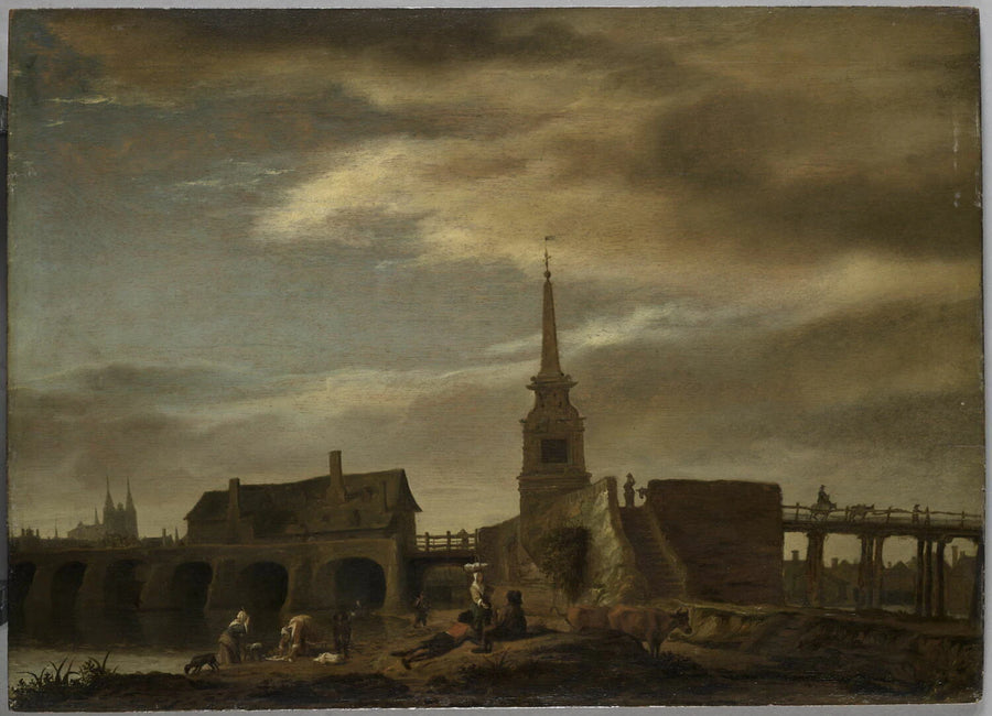 Le Pont des Treilles, sur la Maine à Angers, dit aussi Le Pont-Neuf à Angers, vu de l'amont - Lambert Doomer