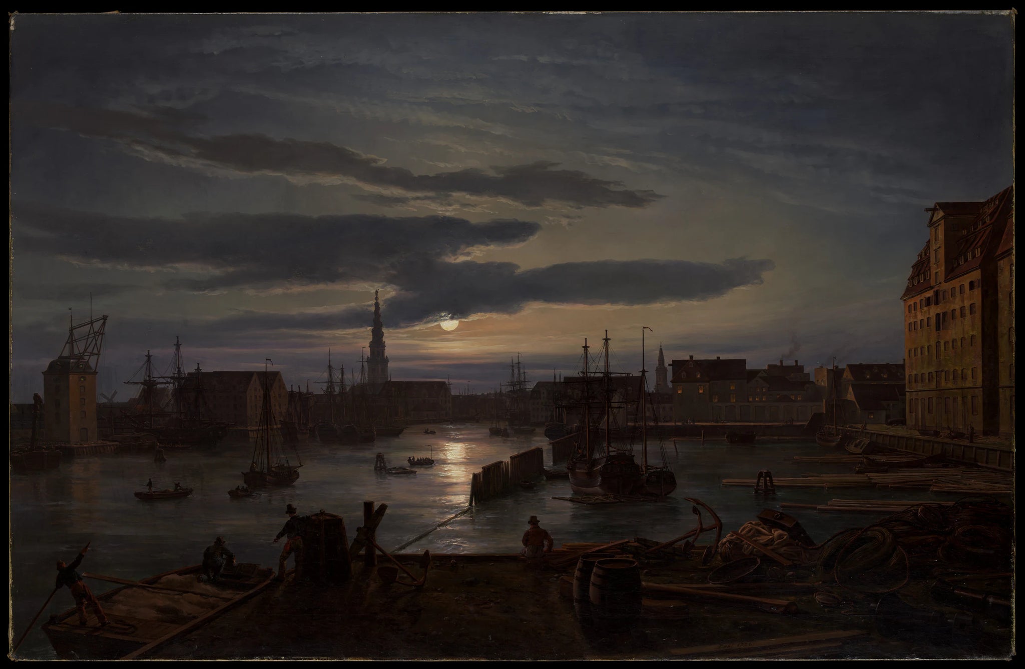 Port de Copenhague au clair de lune - Johan Christian Dahl