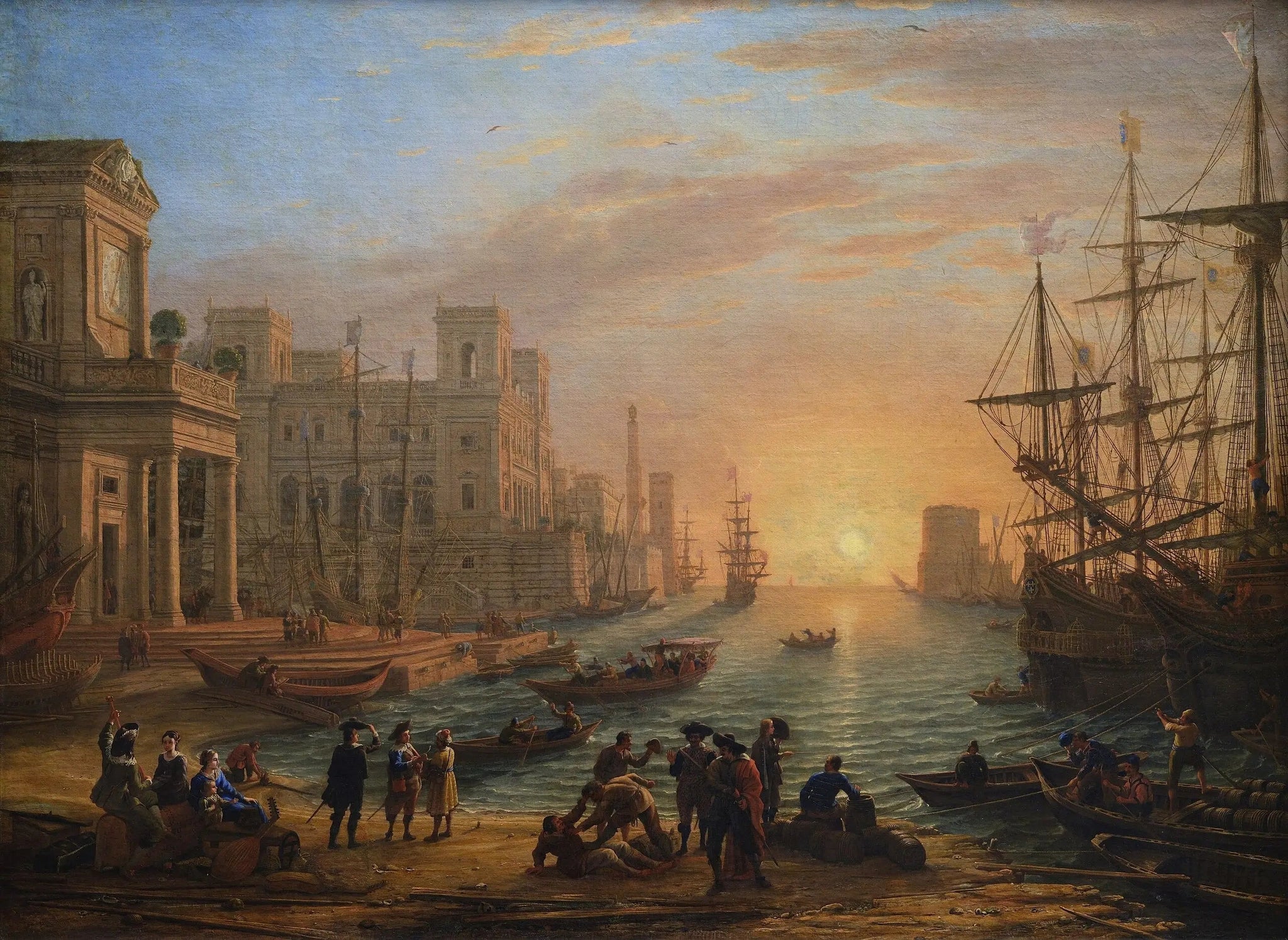 Port de mer au soleil couchant - Claude Lorrain image 1 reproduction artisanale de tableau