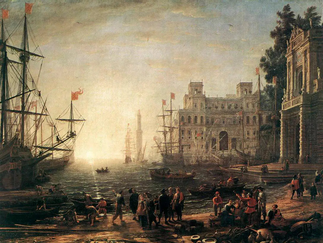 Port de mer avec Villa Médicis - Claude Lorrain image 1 reproduction de peinture à l’huile