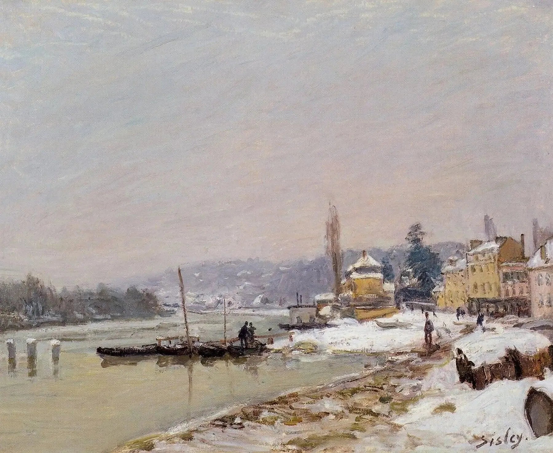 Port-Marly sous la neige - Alfred Sisley image 1 tableau peint à l’huile sur toile