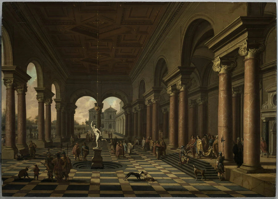 Portique de palais Renaissance avec messager devant un prince - Gerrit Houckgeest