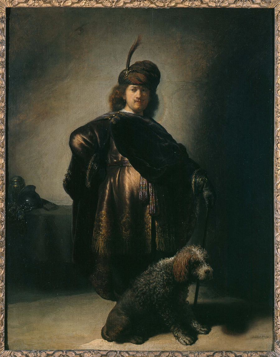 Portrait de l’artiste en costume oriental avec un barbet – Rembrandt, 1631–1633