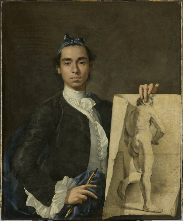 Portrait de l'artiste tenant un dessin d'académie masculine - Luis Egidio Meléndez