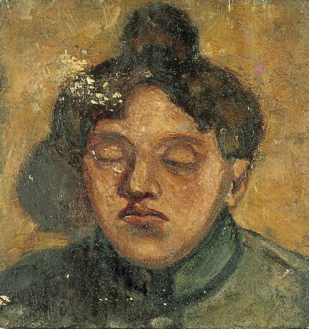 Portrait d'Agnita Feis les yeux fermés - Theo van Doesburg image 1 tableau peint à l’huile sur toile