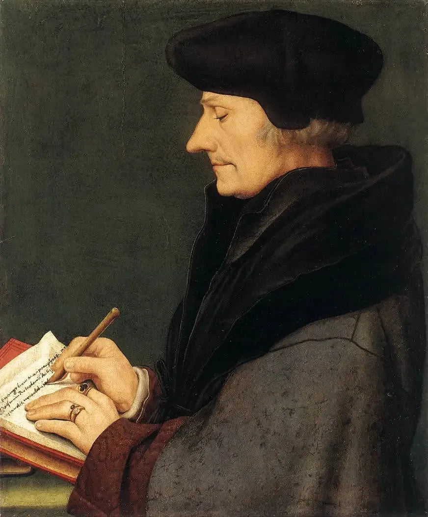 Portrait d'Erasme de Rotterdam écrivant - Hans Holbein le Jeune image 1 copie peinte à la main à l’huile