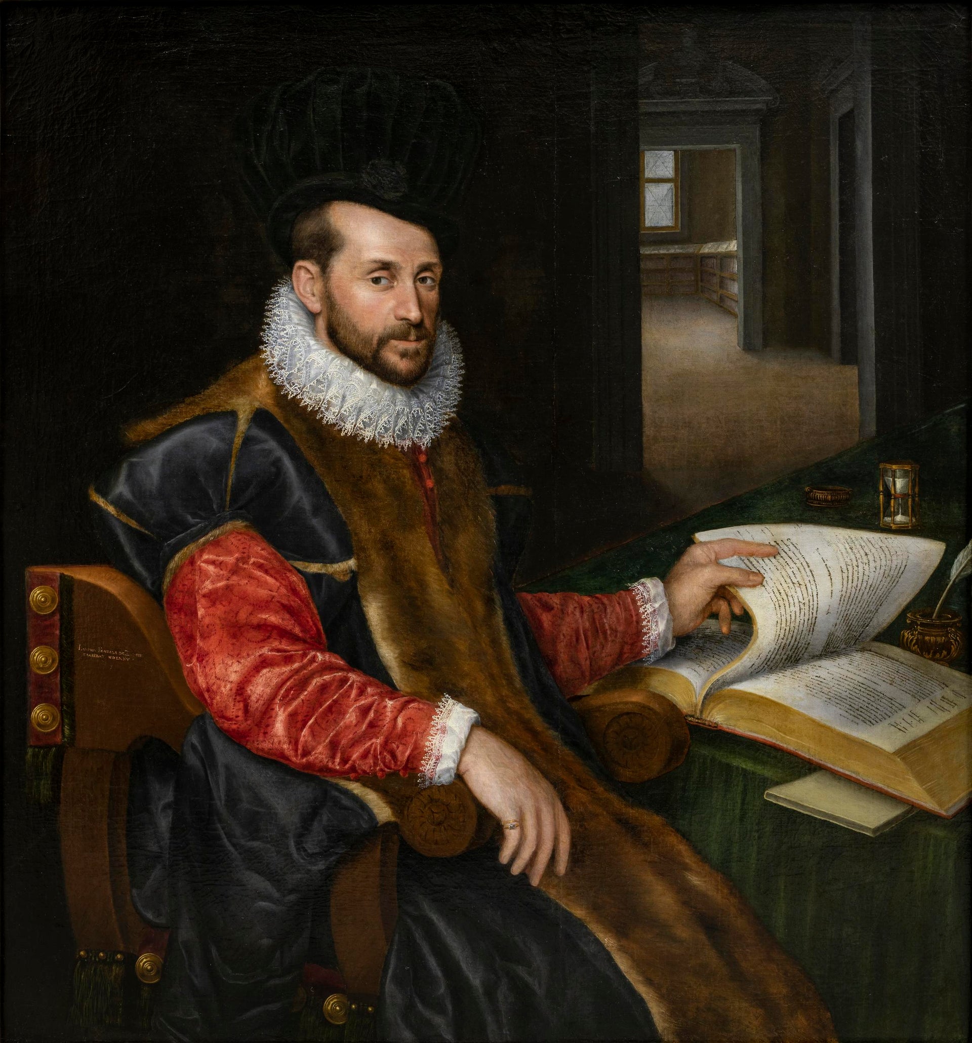 Portrait d'homme assis feuilletant un livre - Lavinia Fontana image 1 copie de tableau peinte à la main