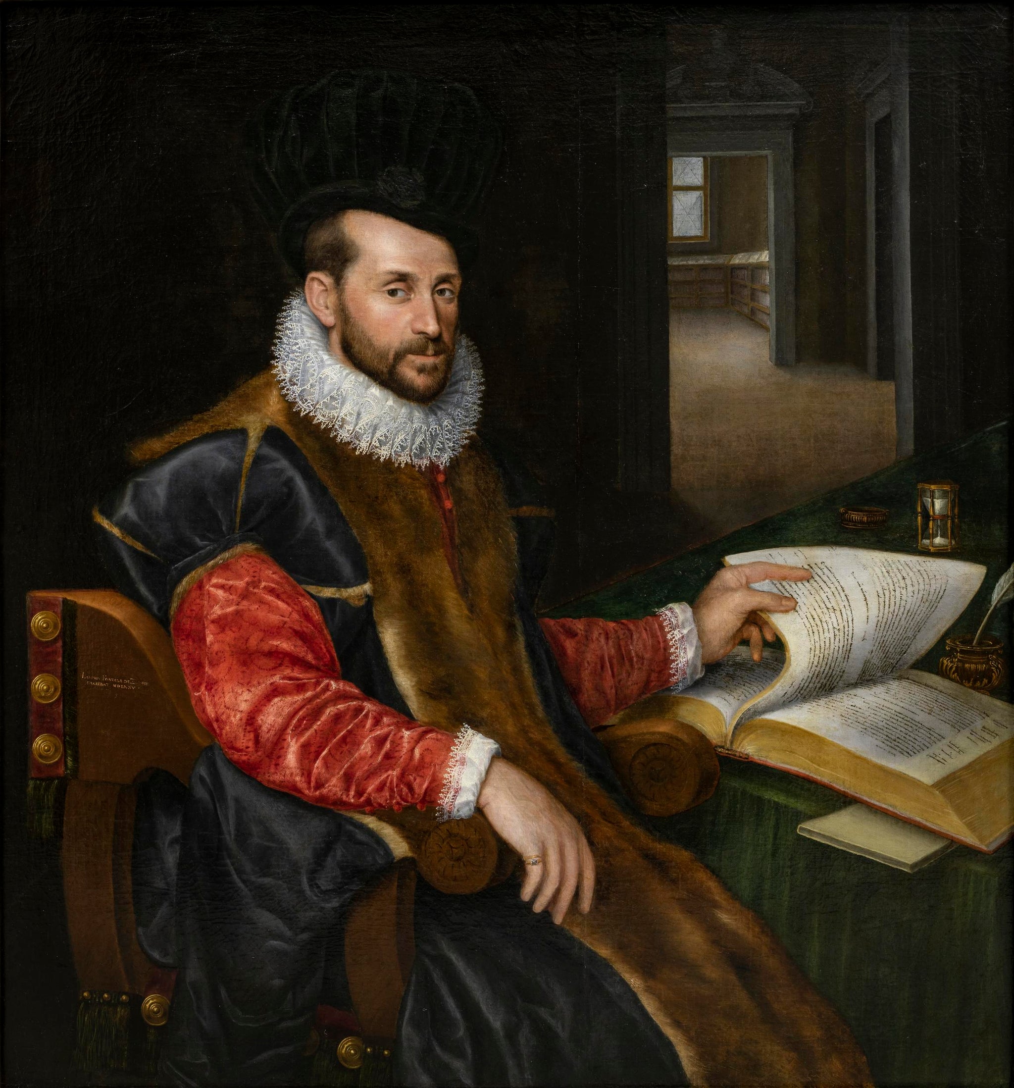 Portrait d'homme assis feuilletant un livre - Lavinia Fontana image 1 copie de tableau peinte à la main