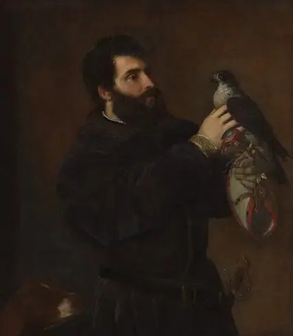 Portrait d'homme au faucon - Titian image 1 reproduction de peinture à l’huile