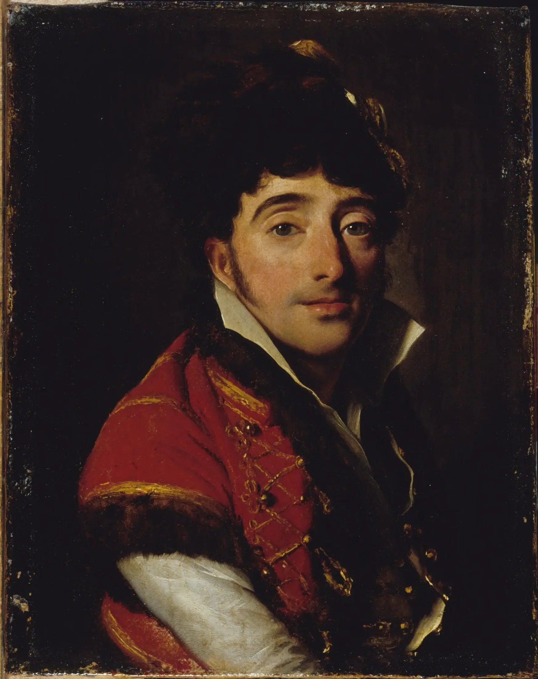 Portrait d'un acteur, en veste rouge bordée de fourrure - Louis-Léopold Boilly image 1 copie peinte à la main à l’huile