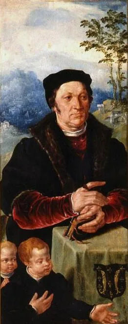 Portrait d'un donateur et de ses deux fils ; Portrait de deux donateurs (ancien titre) - Maarten van Heemskerck image 1 copie de tableau peinte à la main