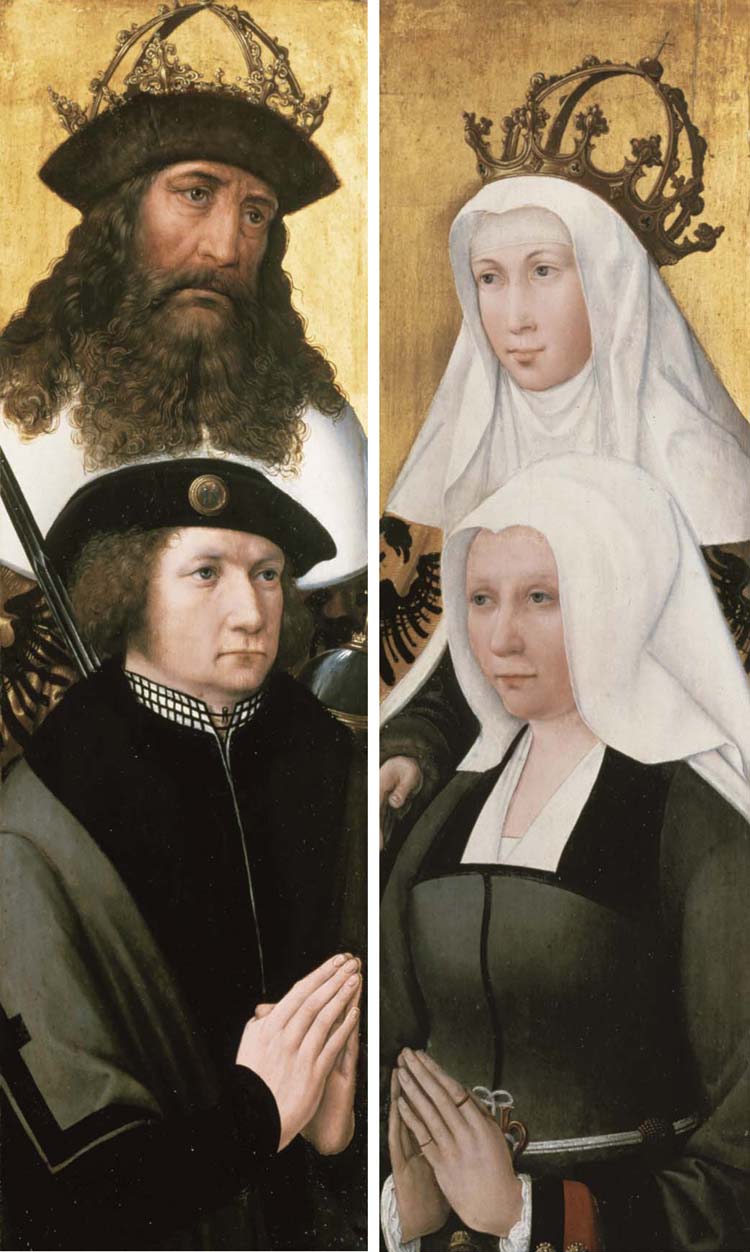Portrait d'un donateur et de son saint patron (à gauche), portrait d'une donatrice et de son saint patron (à droite) - Bernard van Orley