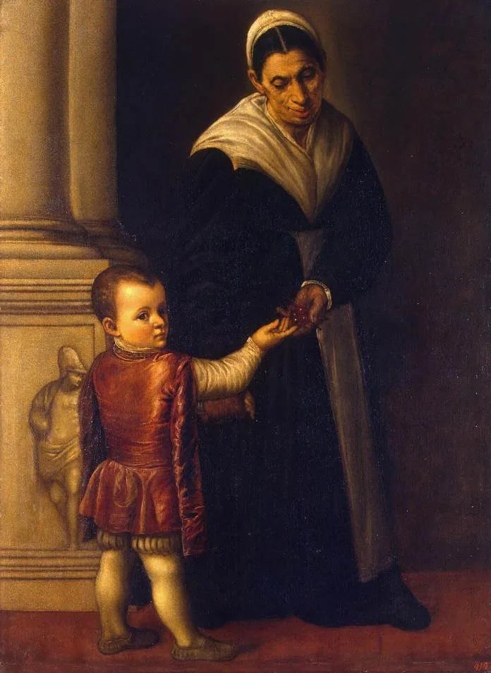 Portrait d'un garçon avec sa nourrice - Alessandro Bonvicino image 1 copie de tableau peinte à la main