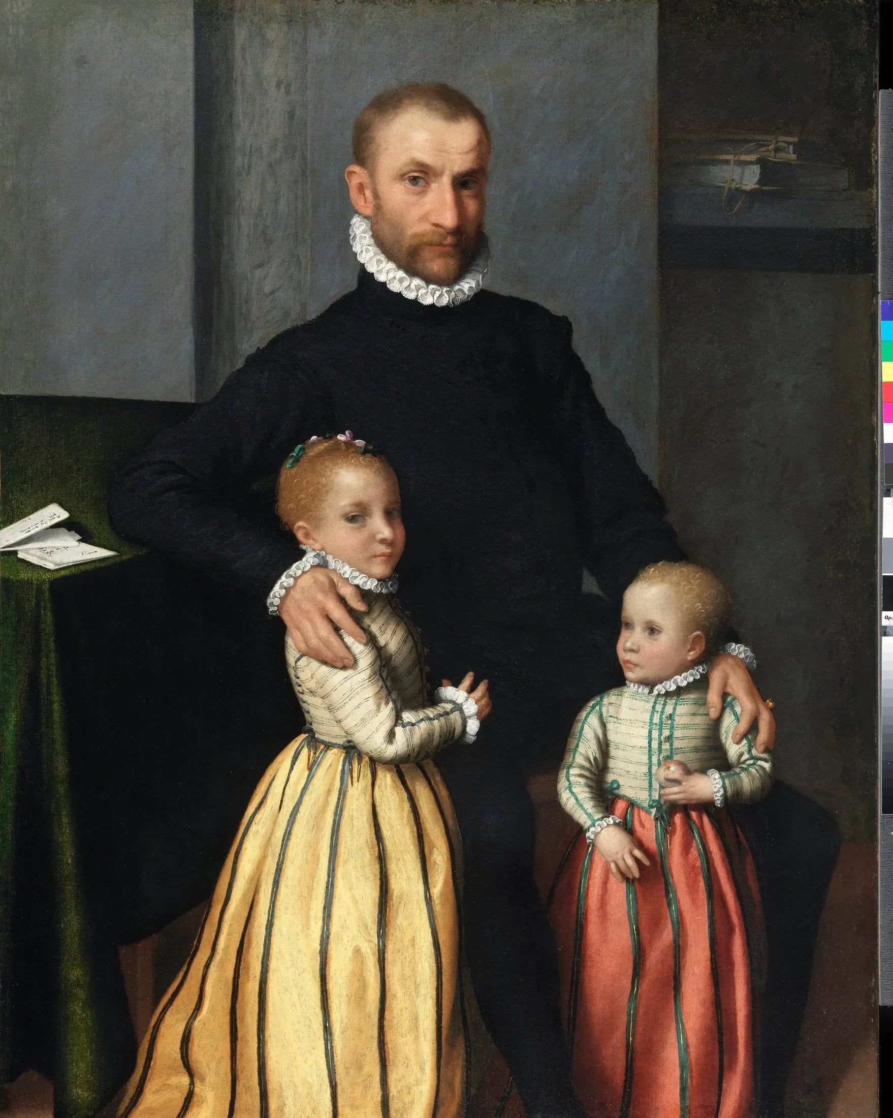 Portrait d'un gentilhomme et de ses deux enfants - Giovanni Battista Moroni image 1 copie de tableau peinte à la main