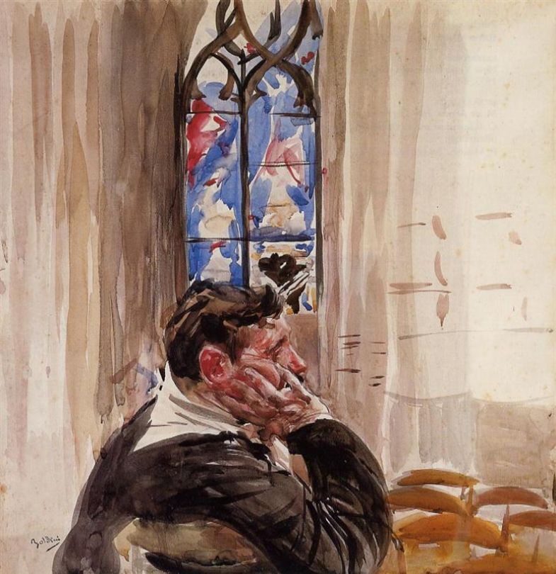 Portrait d'un homme dans une église - Giovanni Boldini image 1 tableau peint à l’huile sur toile