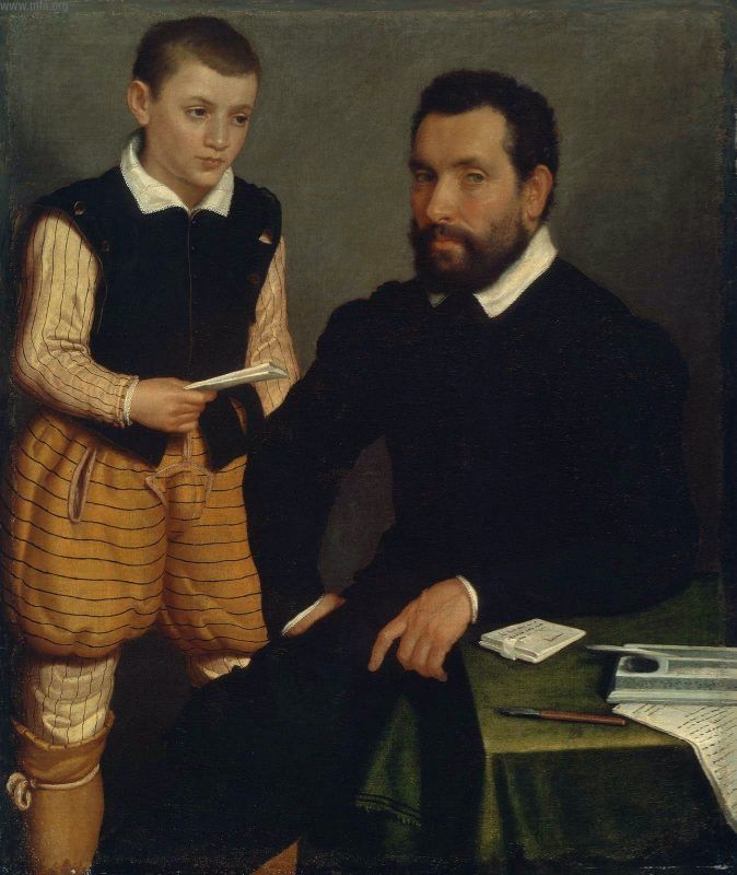 Portrait d'un homme et d'un garçon (Comte Alborghetti et Fils) - Giovanni Battista Moroni image 1 tableau peint à l’huile sur toile