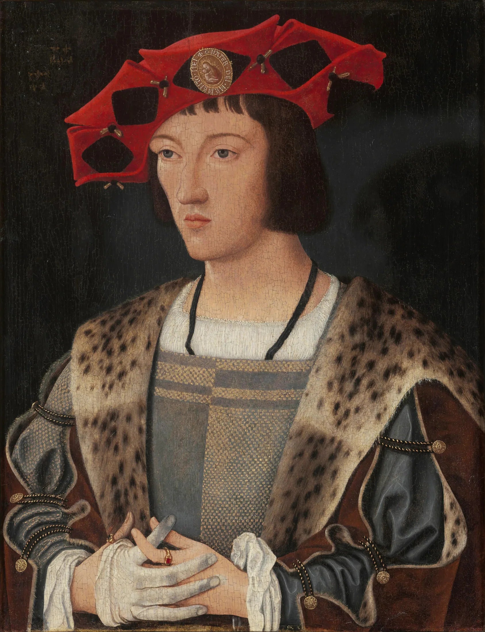 Portrait d'un homme mettant un gant - Jan Mostaert image 1 reproduction réalisée par Alpha Reproduction