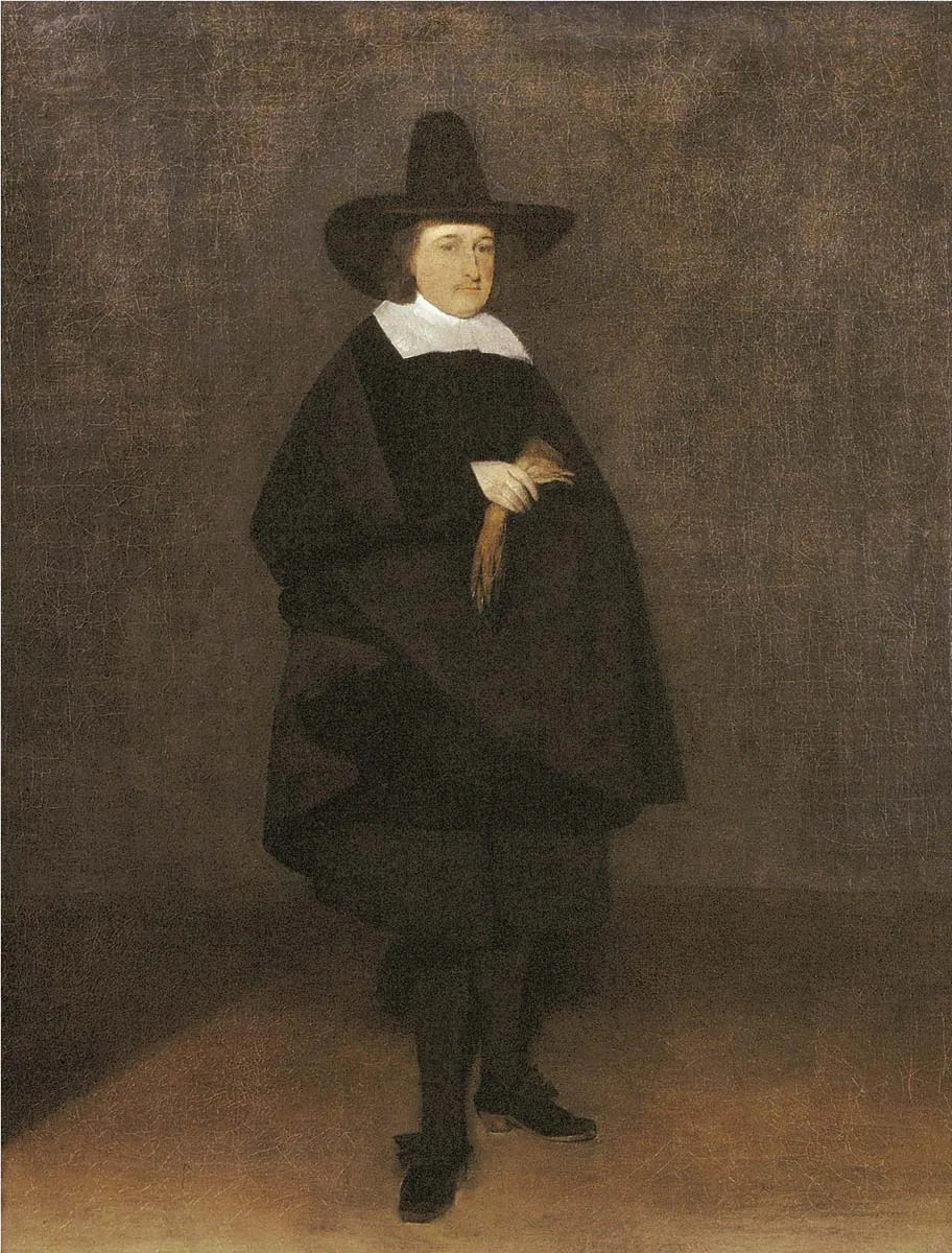Portrait d'un homme portant un haut-de-forme et tenant des gants - Gerard ter Borch image 1 copie peinte à la main à l’huile