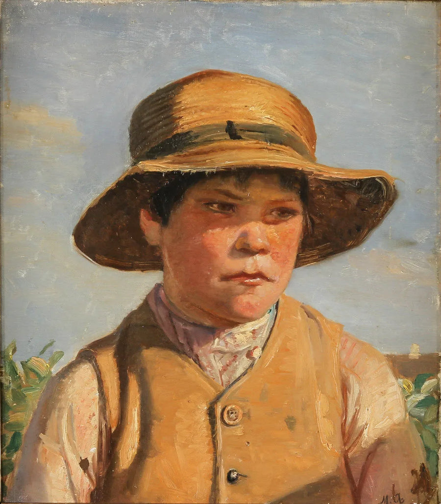 Portrait d'un jeune homme au chapeau de paille. - Michael Peter Ancher