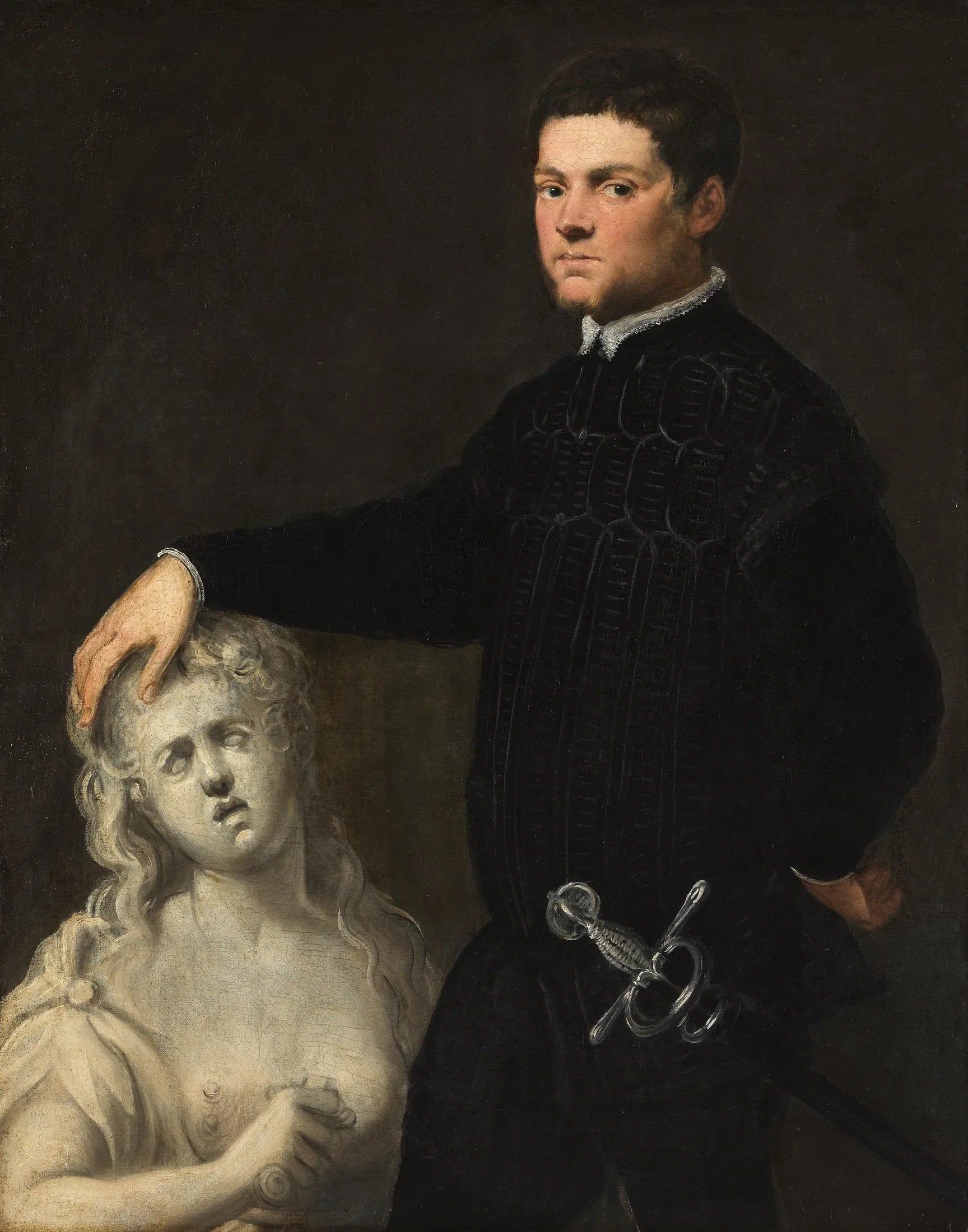 Portrait d'un jeune homme avec une sculpture de Lucrèce - Tintoret - Jacopo Tintoretto image 1 copie peinte à la main à l’huile
