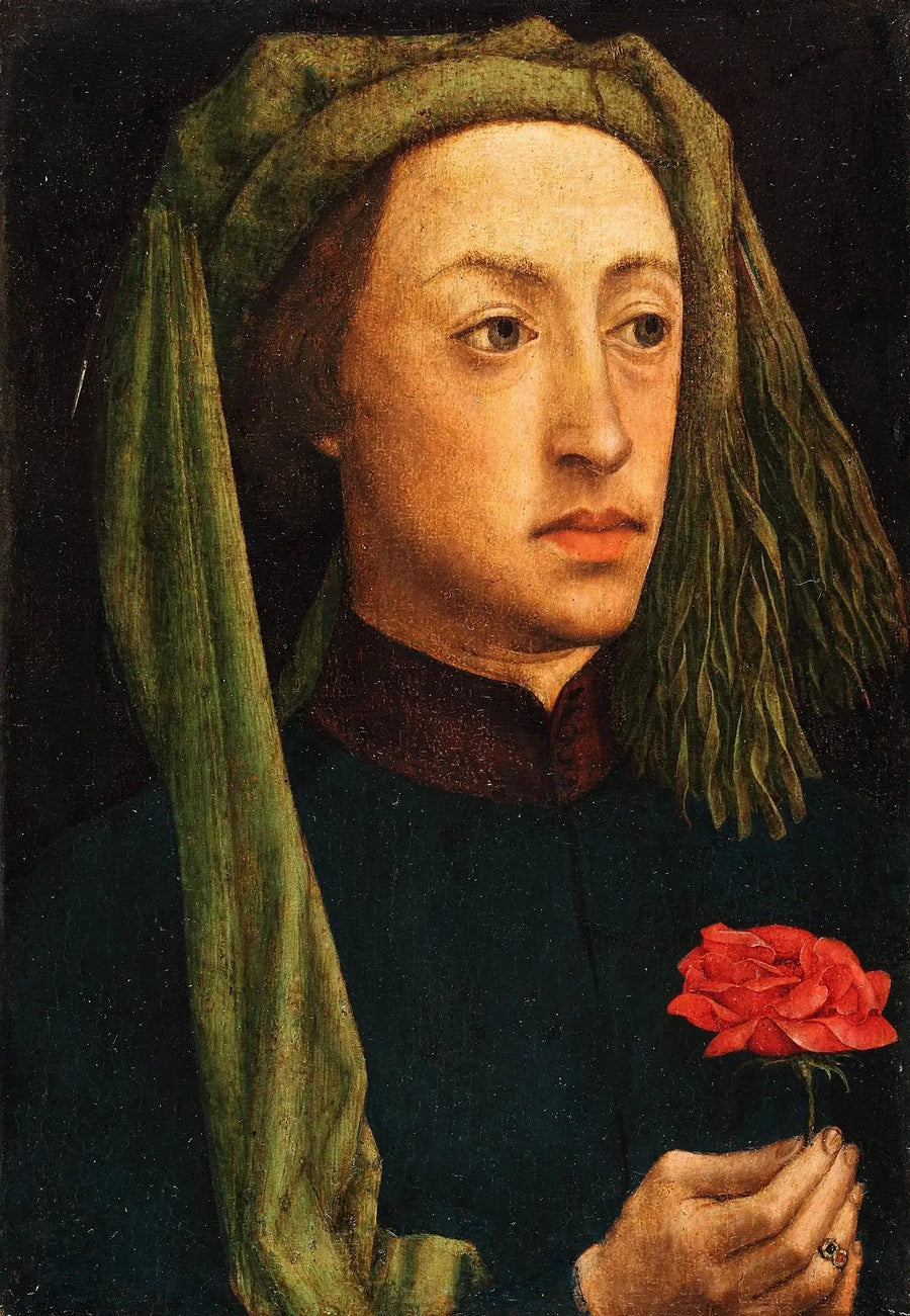Portrait d'un jeune homme tenant une rose rouge - Jan van Eyck