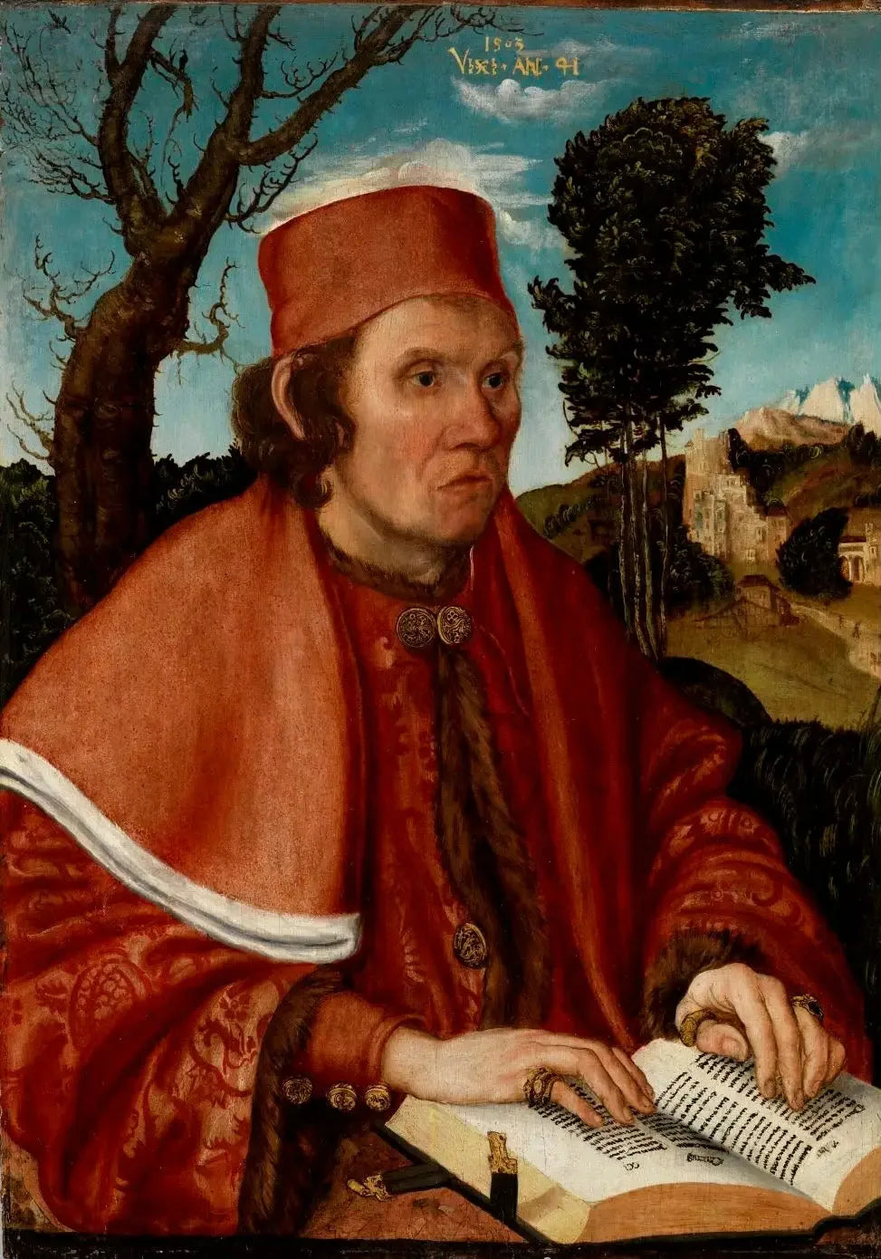 Portrait d'un juriste, probablement Stephan Reuss, recteur de l'Université de Vienne - Lucas Cranach the Elder image 1 reproduction de peinture à l’huile
