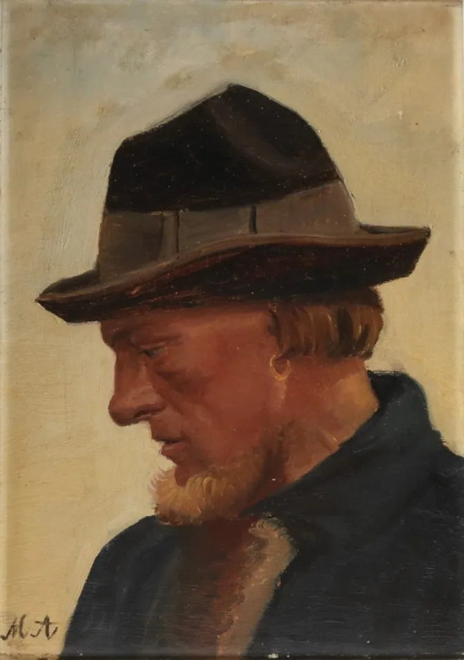 Portrait d'un pêcheur coiffé d'un chapeau mou. - Michael Peter Ancher