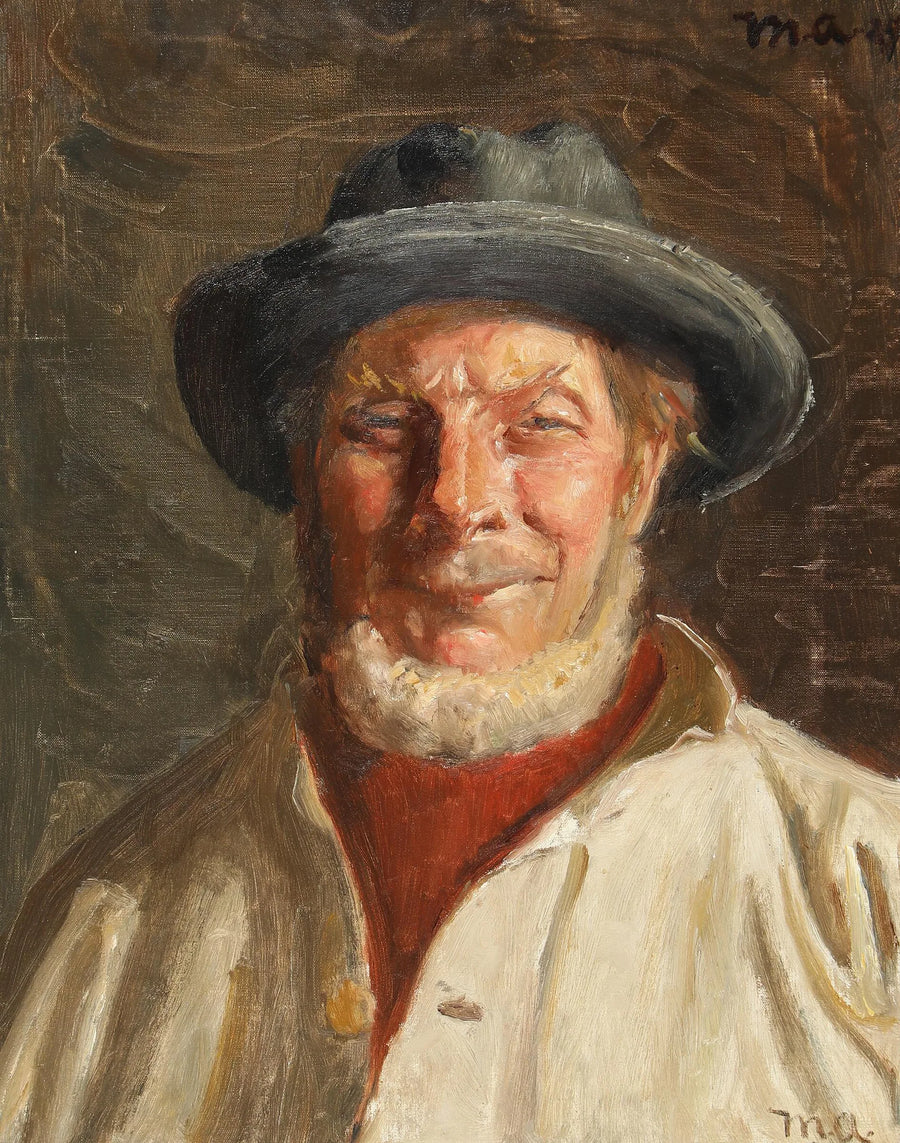 Portrait d'un pêcheur de Skagen portant un chapeau noir. - Michael Peter Ancher