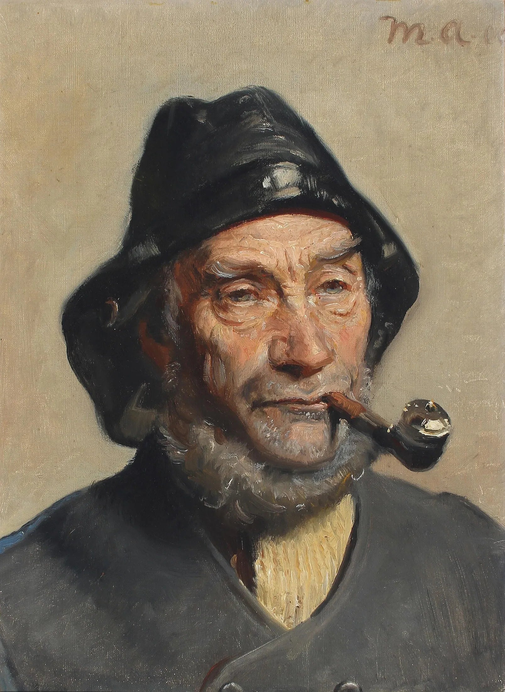 Portrait d'un pêcheur. - Michael Peter Ancher image 1 reproduction de peinture à l’huile