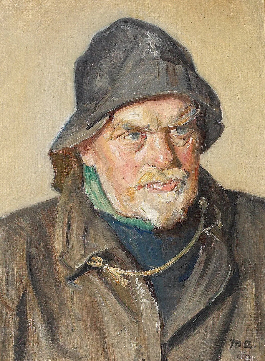 Portrait d'un pêcheur portant un ciré. - Michael Peter Ancher