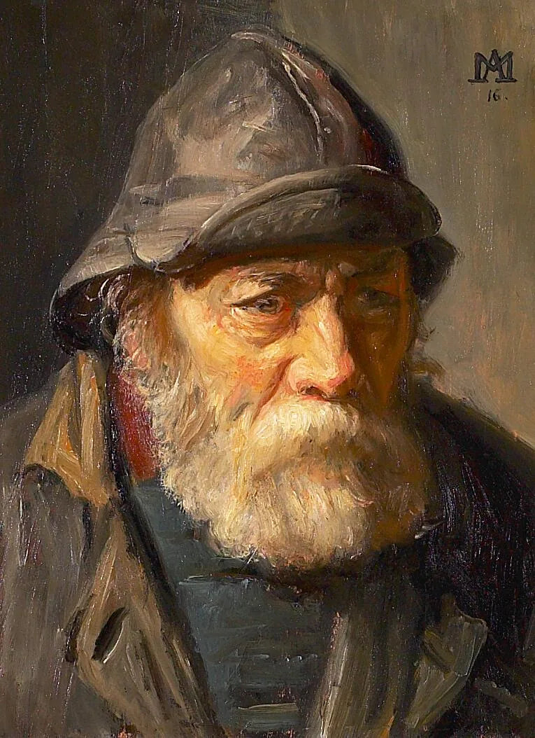 Portrait d'un pêcheur portant un ciré. - Michael Peter Ancher image 1 tableau peint à l’huile sur toile