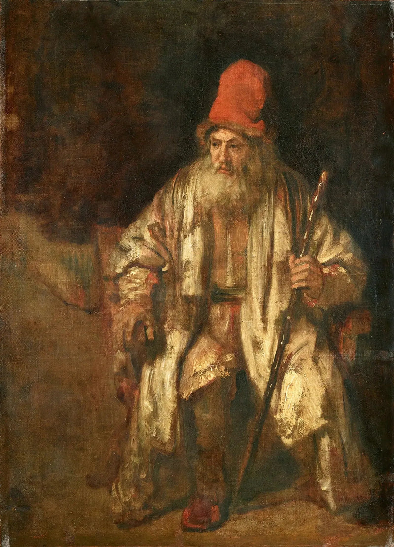 Portrait d'un vieil homme assis portant un chapeau rouge - Rembrandt