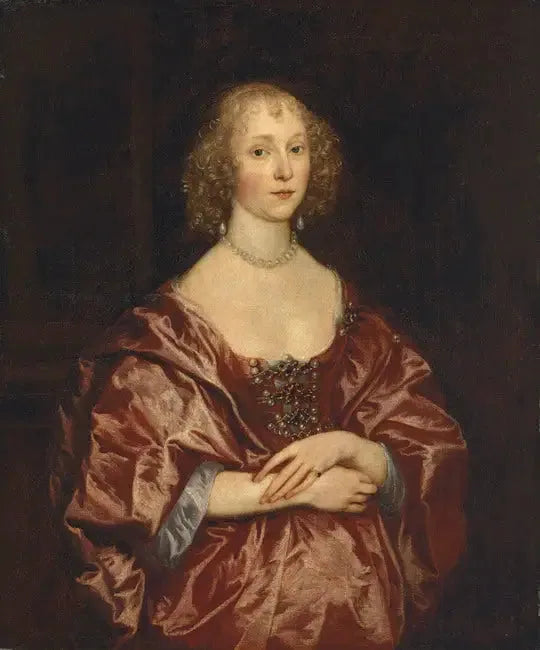 Portrait d'une dame, à mi-corps, en robe rouge brodée de perles et de diamants - Antoine van Dyck image 1 reproduction de peinture à l’huile