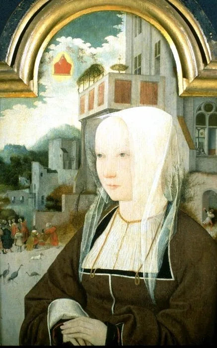 Portrait d'une dame, avec la Sibylle de Tibur annonçant la venue du Christ à l'empereur Auguste - Jan Mostaert image 1 reproduction réalisée par Alpha Reproduction