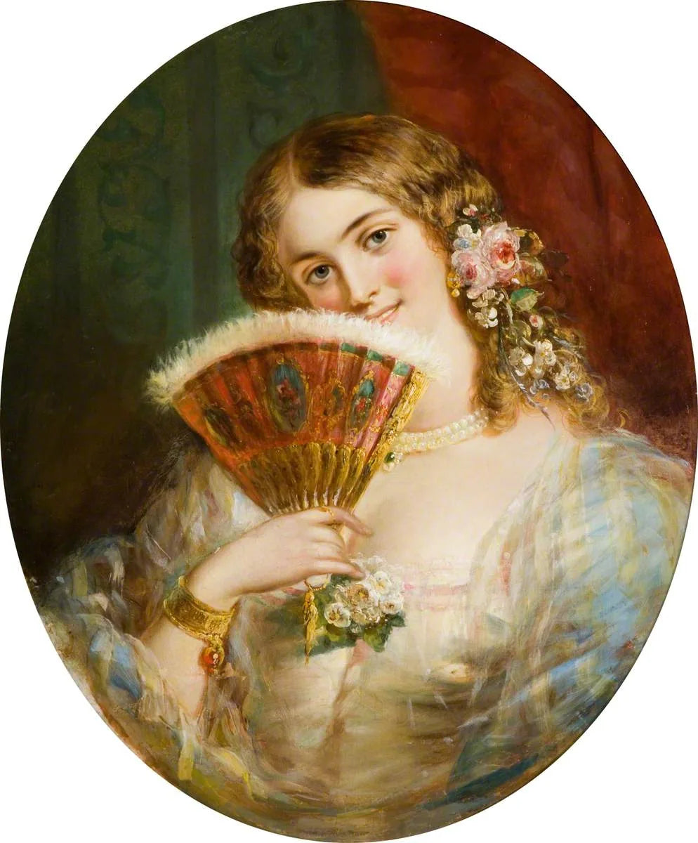 Portrait d'une dame avec un éventail - William Powell Frith image 1 reproduction artisanale de tableau