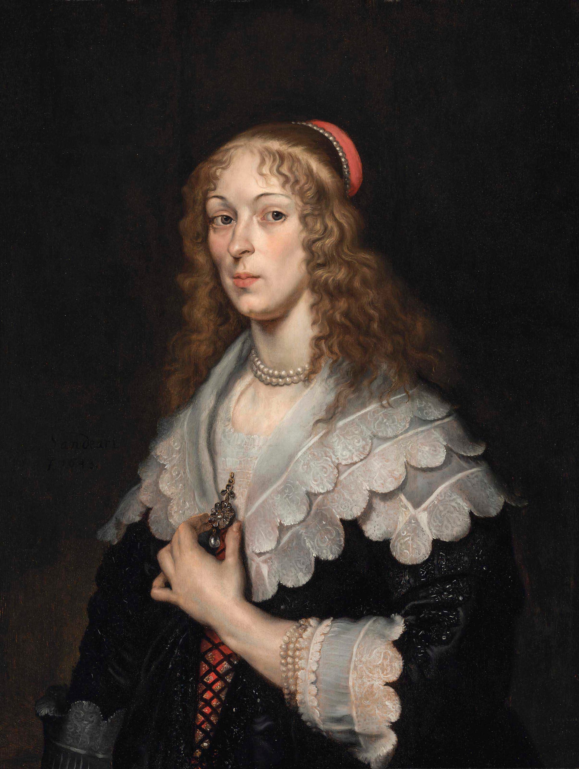 Portrait d'une dame, buste, en robe noire brodée - Joachim von Sandrart image 1 reproduction réalisée par Alpha Reproduction