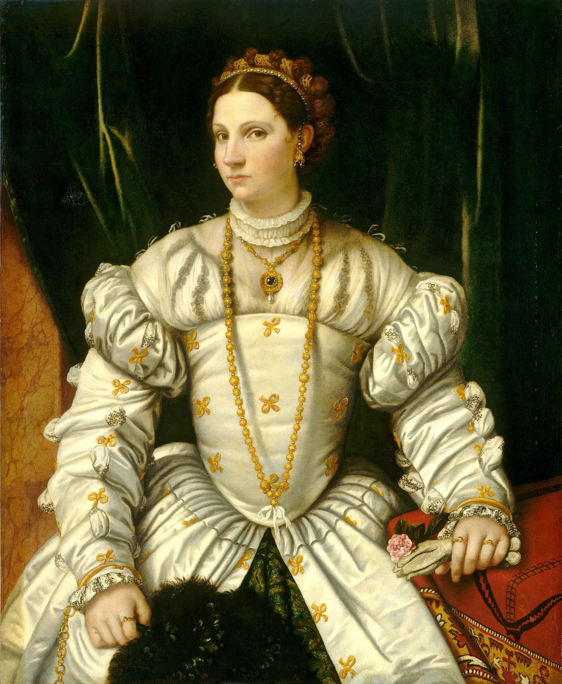 Portrait d'une dame en blanc, peut-être Barbara Radziwill (1520/23-1551), reine de Pologne - Alessandro Bonvicino image 1 reproduction artisanale de tableau